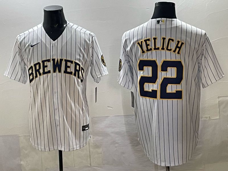 Men Nike Milwaukee Brewers #22 Yelich white MLB 2025 jersey 01